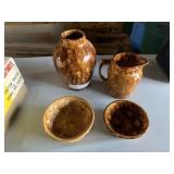 4pcs of Yellowware Rockingham Pottery