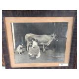 Print with Mother and Child Milking Guernsey Cow