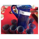 Glass Cobalt Pitcher Set with Glasses