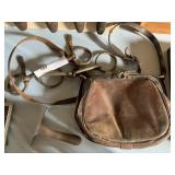 Early Leather Purse, Dough Scraper and Horse Bits