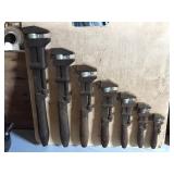 7 Vintage Graduated Pipe Wrenches on Board
