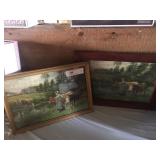 2 Vintage Prints with Ladies and Cow