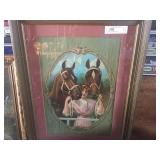 Vintage Print of Lady and 2 Horses