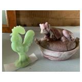 Cow on Nest and Glass Rooster