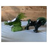 Glass Rooster and Horse Form-Bookends