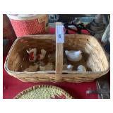 Basket of Ceramic and Glass Roosters, Chickens,Etc