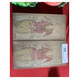 Vintage Wooden Split Lid Lady Golfer Trinket Box