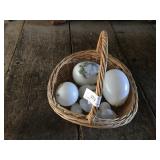 Basket with 9 Vintage Glass Eggs