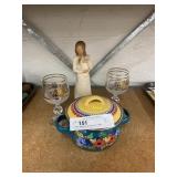 Tray: Willow Tree Figurine, 2 Wine Glasses,