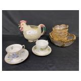 Assorted Overlaid Glassware, Pottery Chicken