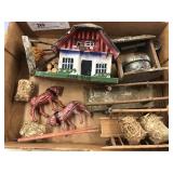 Wooden Japan Houses & Cast Metal Horses/ Wagon