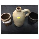 (3) Salt Glazed Crocks & Jug