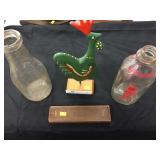 Milk Bottles, Contemporary Carved Rooster &