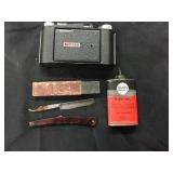 Straight Razor, Gun Oil Can & Tower Camera
