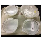 4 Various Fire king & Pyrex Covered Casserole