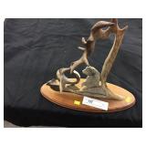 Signed Tom Cooper Horn Carved Bear Scene