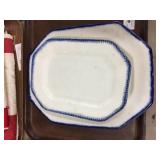 (3) Vintage Blue Feathered-edge Platters