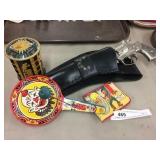 Vintage Tin Litho Noisemaker, Howdy Doody Wallet,
