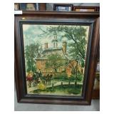 Colonial Scene Signed Print on Board