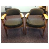 2 Wooden Framed Upholstered Arm Chairs