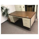 Metal Double Pedestal Desk with Wooden Top