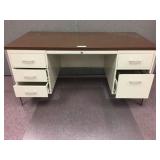 Metal Double Pedestal Desk with Wooden Top