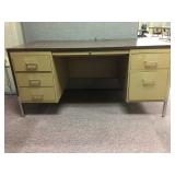 Metal Double Pedestal Desk with Wooden Top