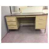Metal Double Pedestal Desk with Wooden Top