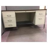 Metal Double Pedestal Desk with Wooden Top