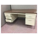 Metal Double Pedestal Desk with Wooden Top