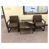 2 Upholstered Arm Chairs with Table