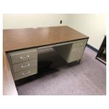 Metal Double Pedestal Desk with Wooden Top