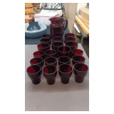 RUBY RED PITCHER & GLASSES SET RUBY RED PITCHER & GLASSES SET