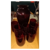 RUBY RED WATER GLASSES & VASE
