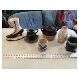 Assorted planters and stoneware including Hull