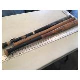 3 wooden ball bats, one Louisville Slugger