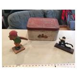 Vintage Tin Bread box and nutcrackers