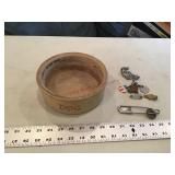Stoneware dog bowl tags etc.