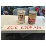 Ice cream sign and vintage tins