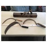 Wood hand plane and 3 weeders