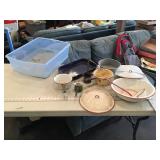 Assorted enamelware w/ tote