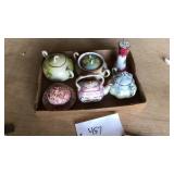 Hand painted Bavarian sugar bowls, hat pin holder