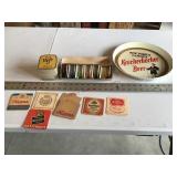 Shot glasses, beer tray, and coasters