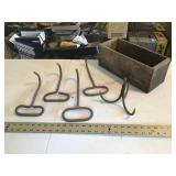 Wooden box w/ bale hooks, etc