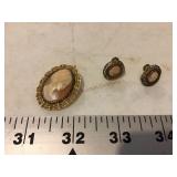 Sterling cameo pin and earrings