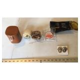 Razor and case,ashtrays, WW II pins, manicure set