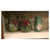 2 Sand Majolica vases and 1 Weller