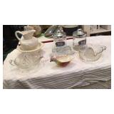Small bowl/pitcher, jars, butter dish, juicers,