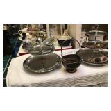 Tiered trays, cutglass punchbowl, vase and misc.