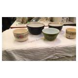 2 Halls bowls, pyrex bowl, misc. bowls